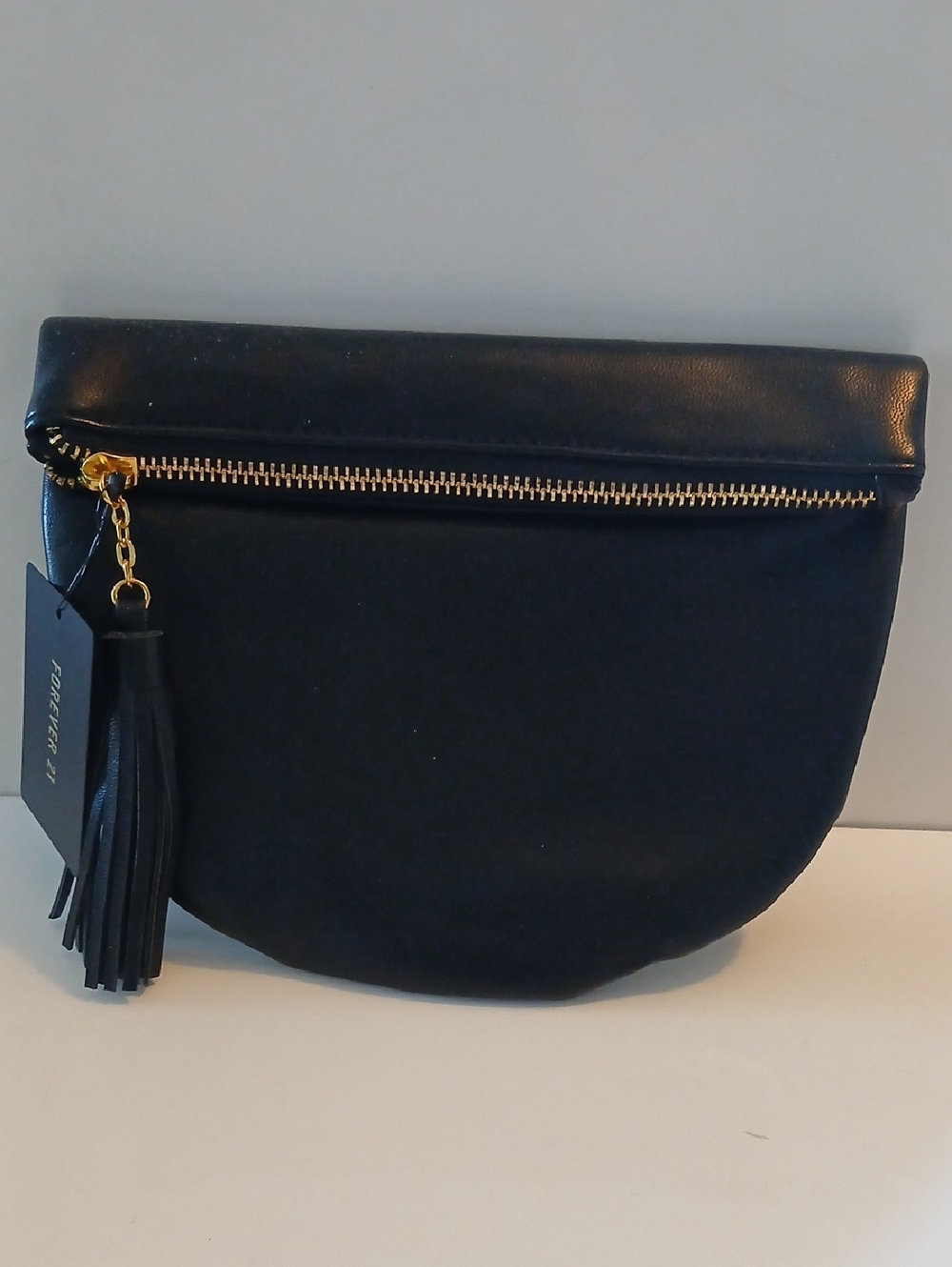 Forever 21 Black Fold-Over Tassel Clutch NWT